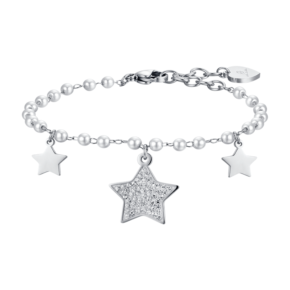 WOMAN'S BRACELET IN STEEL WITH WHITE PEARLS AND STARS Luca Barra