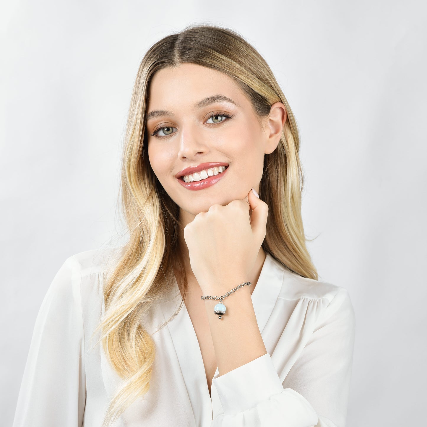 WOMEN'S STEEL BELL BRACELET WITH TURQUOISE ENAMEL AND CRYSTALS