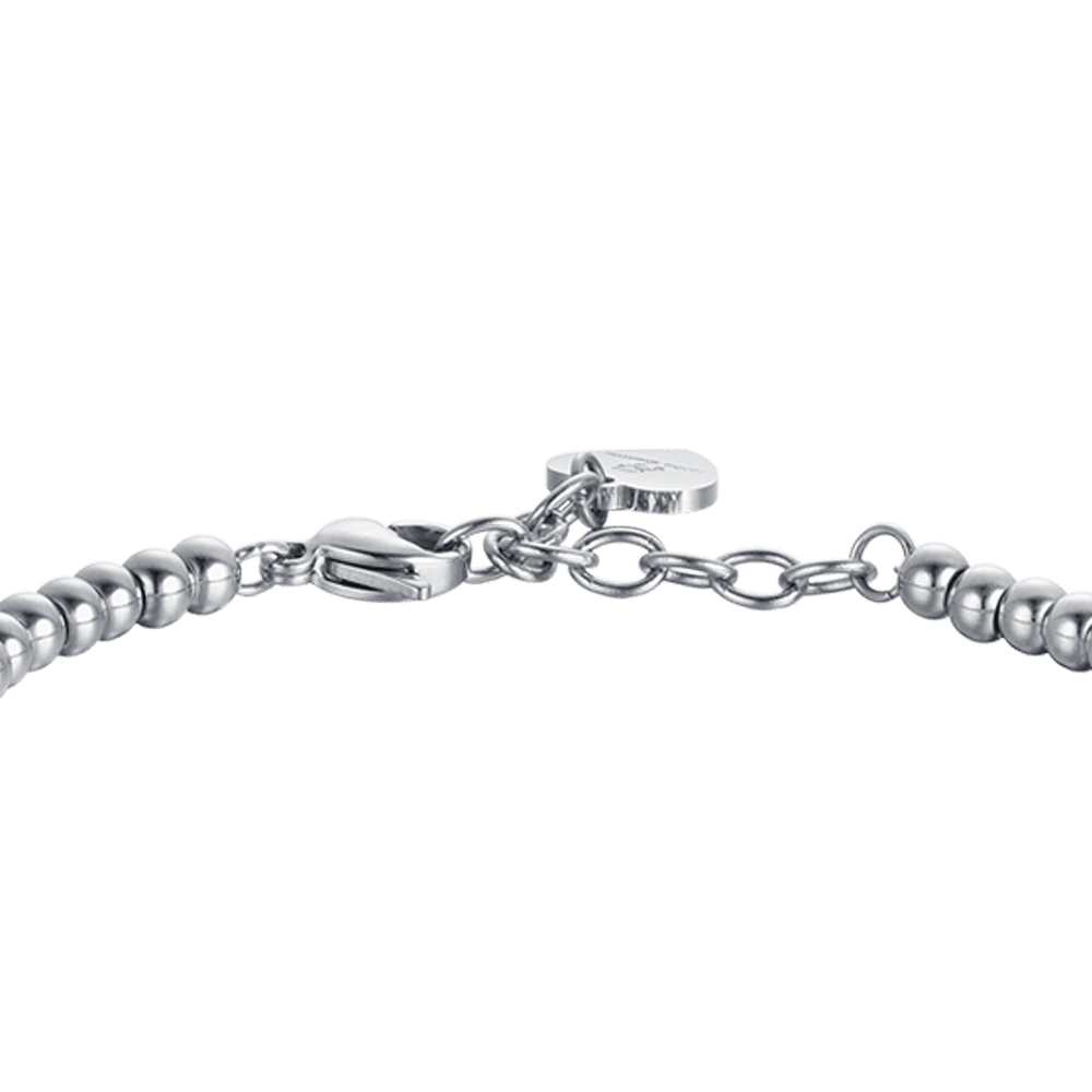 WOMEN'S STEEL BRACELET WITH BELLS WITH PINK ENAMEL AND WHITE CRYSTALS