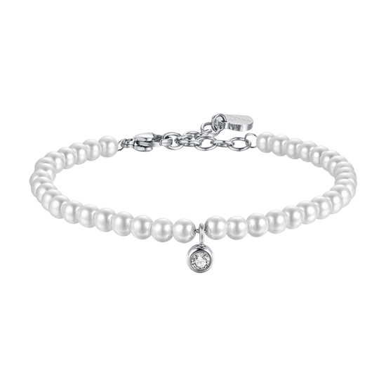 WOMAN'S BRACELET IN STEEL WITH PEARLS WITH WHITE CRYSTAL Luca Barra