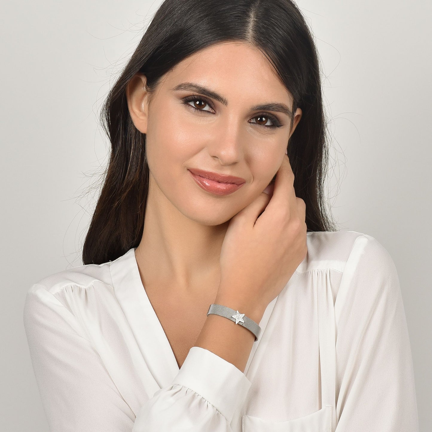 MILANO STEEL MESH WOMEN'S BRACELET WITH STAR WITH WHITE CRYSTALS