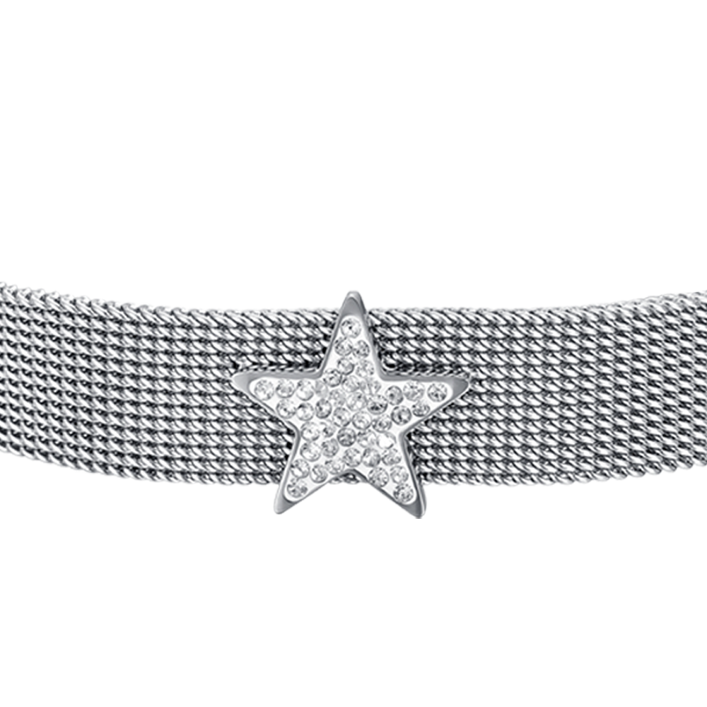 MILANO STEEL MESH WOMEN'S BRACELET WITH STAR WITH WHITE CRYSTALS