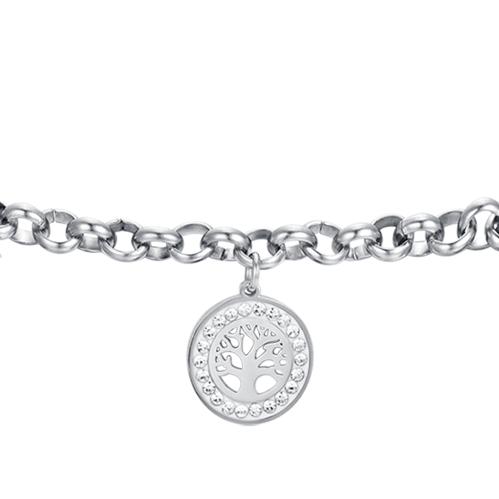 WOMEN'S STEEL BRACELET WITH TREE OF LIFE AND WHITE CRYSTALS