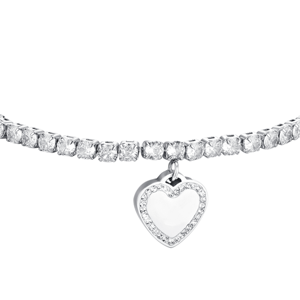 WOMEN'S STEEL HEART AND CUBIC ZIRCONIA TENNIS BRACELET