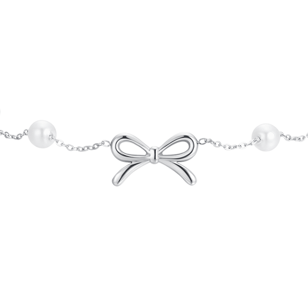 BRACCIALE DONNA IN ACCIAIO PERLE SINTETICHE E FIOCCO