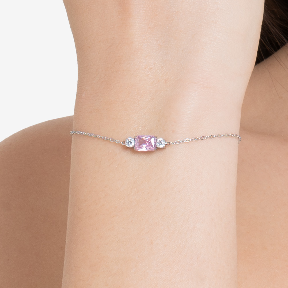 BRACCIALE DONNA IN ACCIAIO CON ZIRCONI ROSA E BIANCHI
