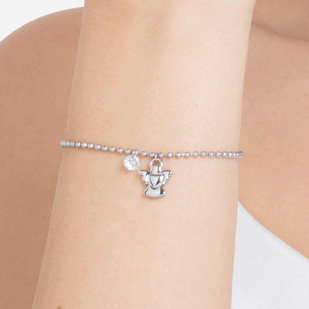 BRACCIALE DONNA IN ACCIAIO CON ANGELO E ZIRCONE BIANCO