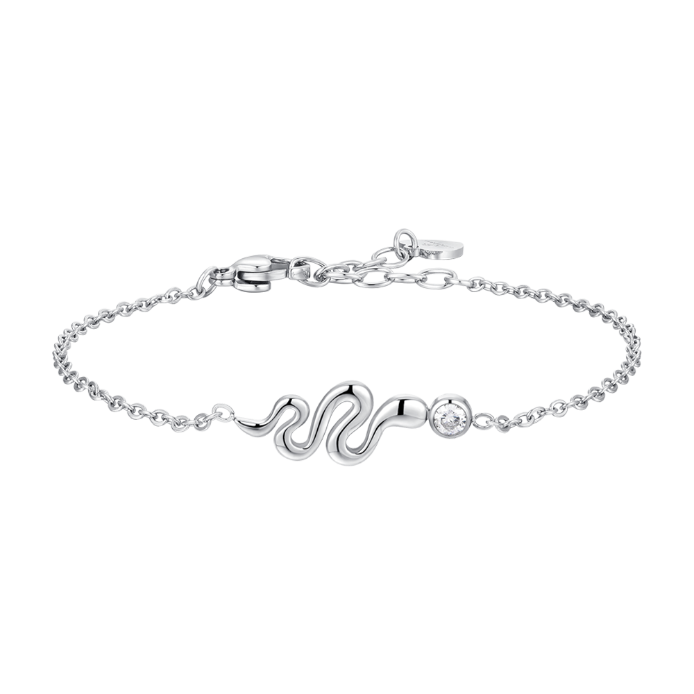 BRACCIALE DONNA IN ACCIAIO CON SERPENTE E CRISTALLO BIANCO