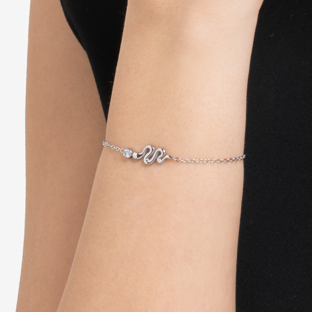 BRACCIALE DONNA IN ACCIAIO CON SERPENTE E CRISTALLO BIANCO