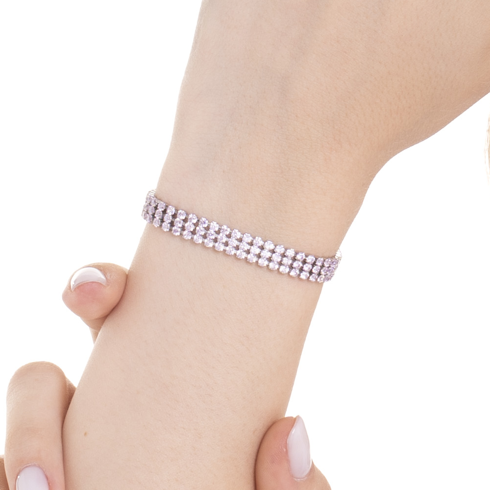 BRACCIALE TENNIS DONNA IN ACCIAIO CON ZIRCONI ROSA
