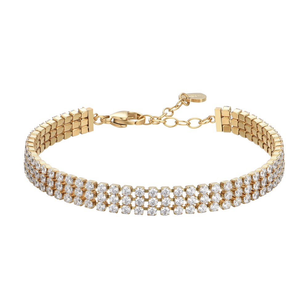 BRACCIALE TENNIS DONNA IN ACCIAIO IP GOLD CON ZIRCONI BIANCHI