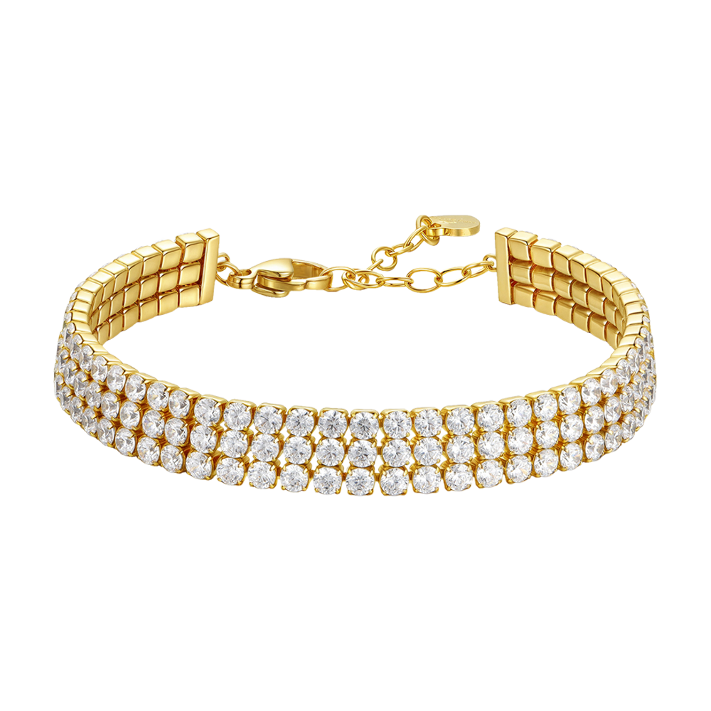 BRACCIALE TENNIS DONNA IN ACCIAIO IP GOLD CON ZIRCONI BIANCHI