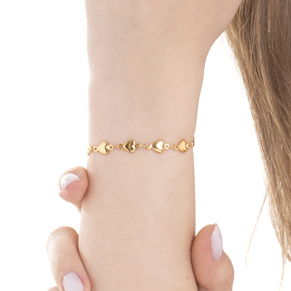 WOMEN'S IP GOLD STEEL BRACELET WITH HEARTS