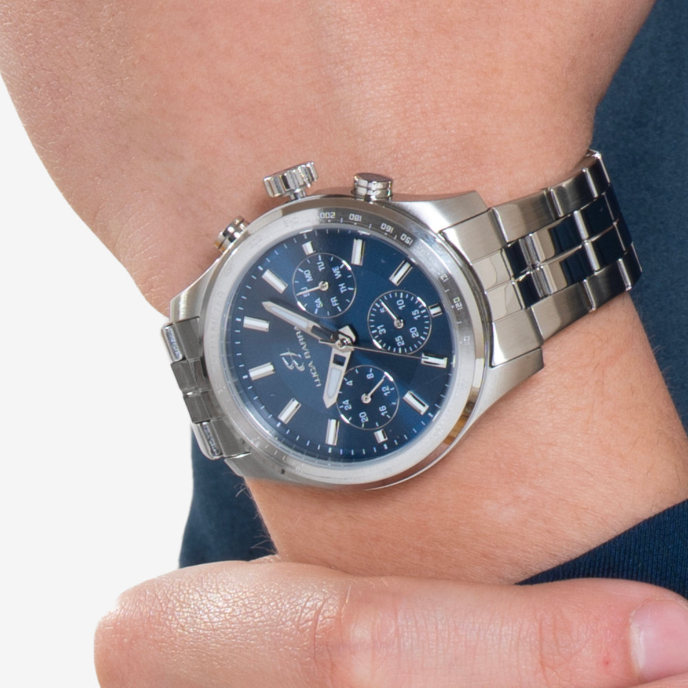 STEEL MEN'S WATCH WITH BLUE DIAL AND SILVER BEZEL