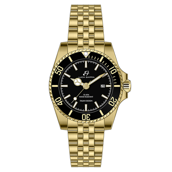 STAINLESS STEEL IP GOLD CASE WATCH Black Dial Luca Barra