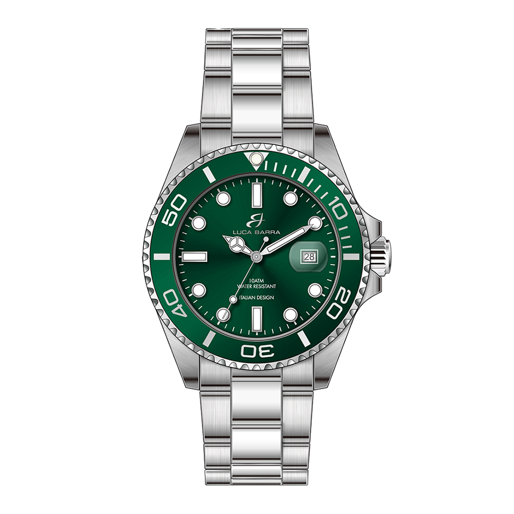 WATCH WITH STEEL CASE GREEN ICE GLASS QUADRANT Luca Barra