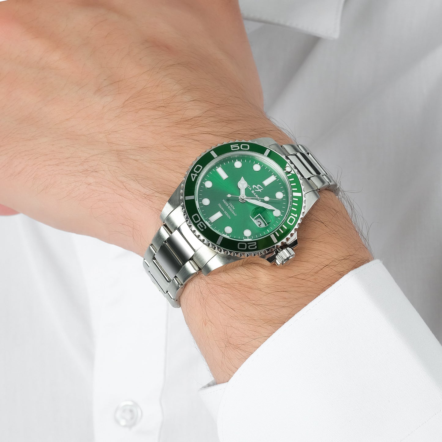 WATCH WITH STEEL CASE GREEN ICE GLASS QUADRANT Luca Barra