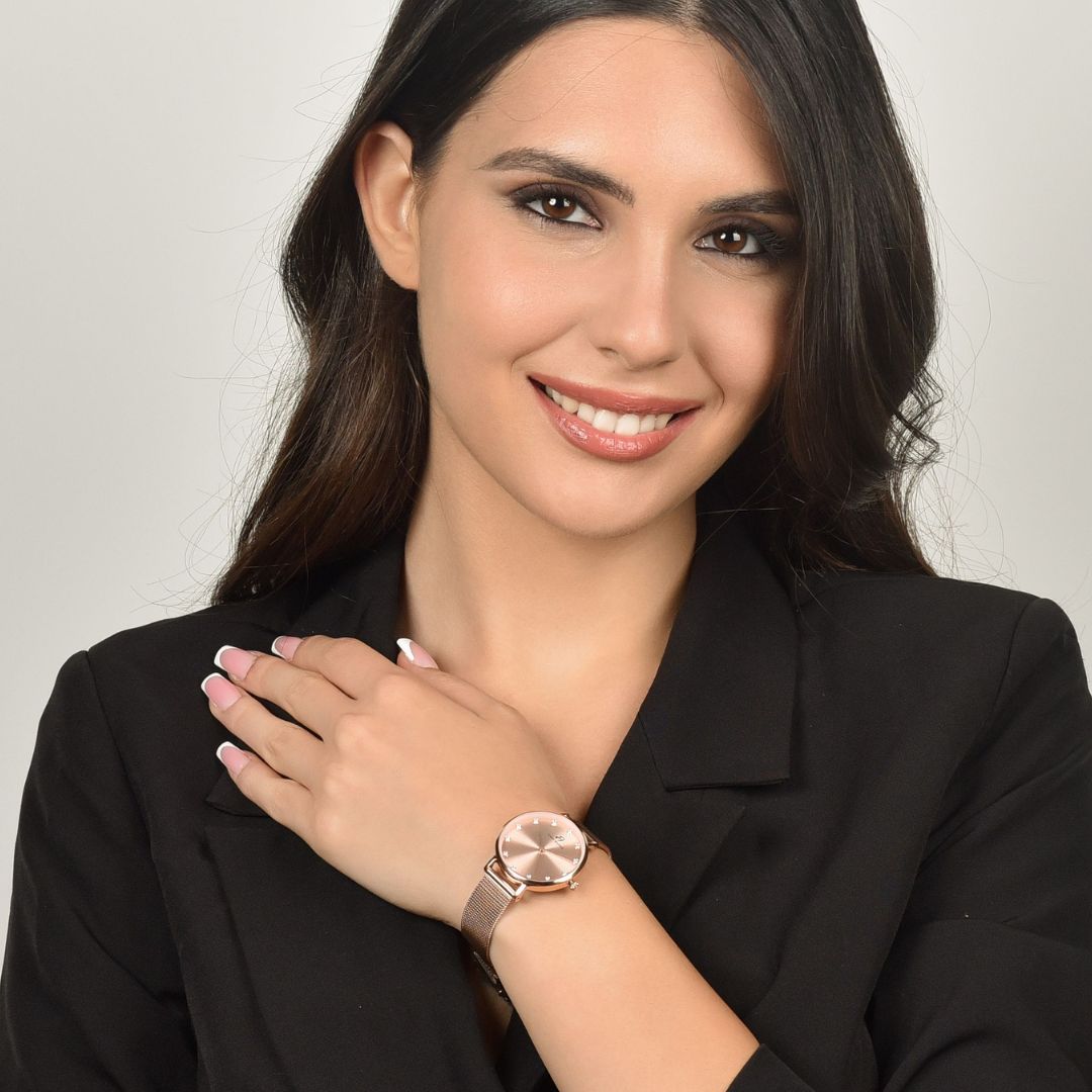 WOMEN'S PINK STEEL WATCH WITH PINK STEEL CASE