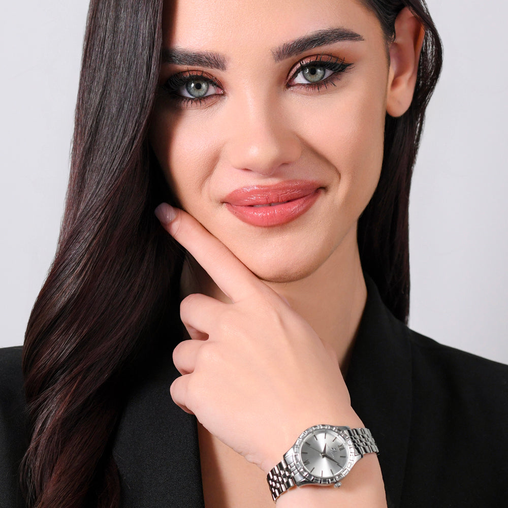 WOMEN'S STEEL WATCH WHITE CRYSTAL BEZEL