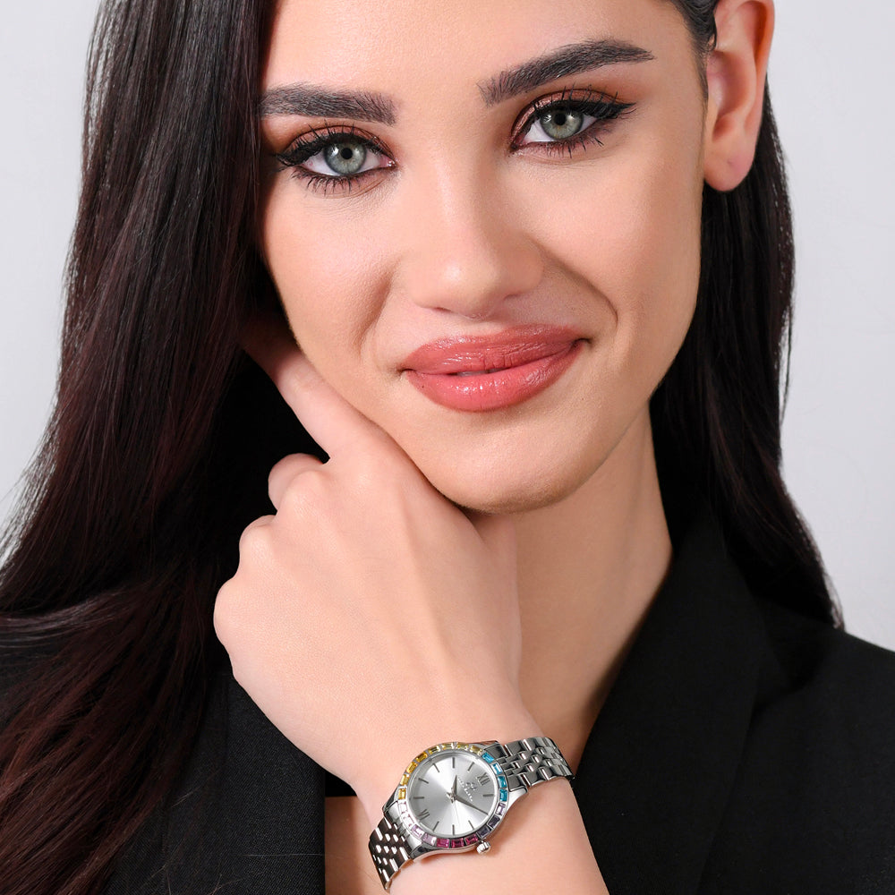 WOMEN'S STEEL WATCH MULTICOLOR CRYSTAL BEZEL