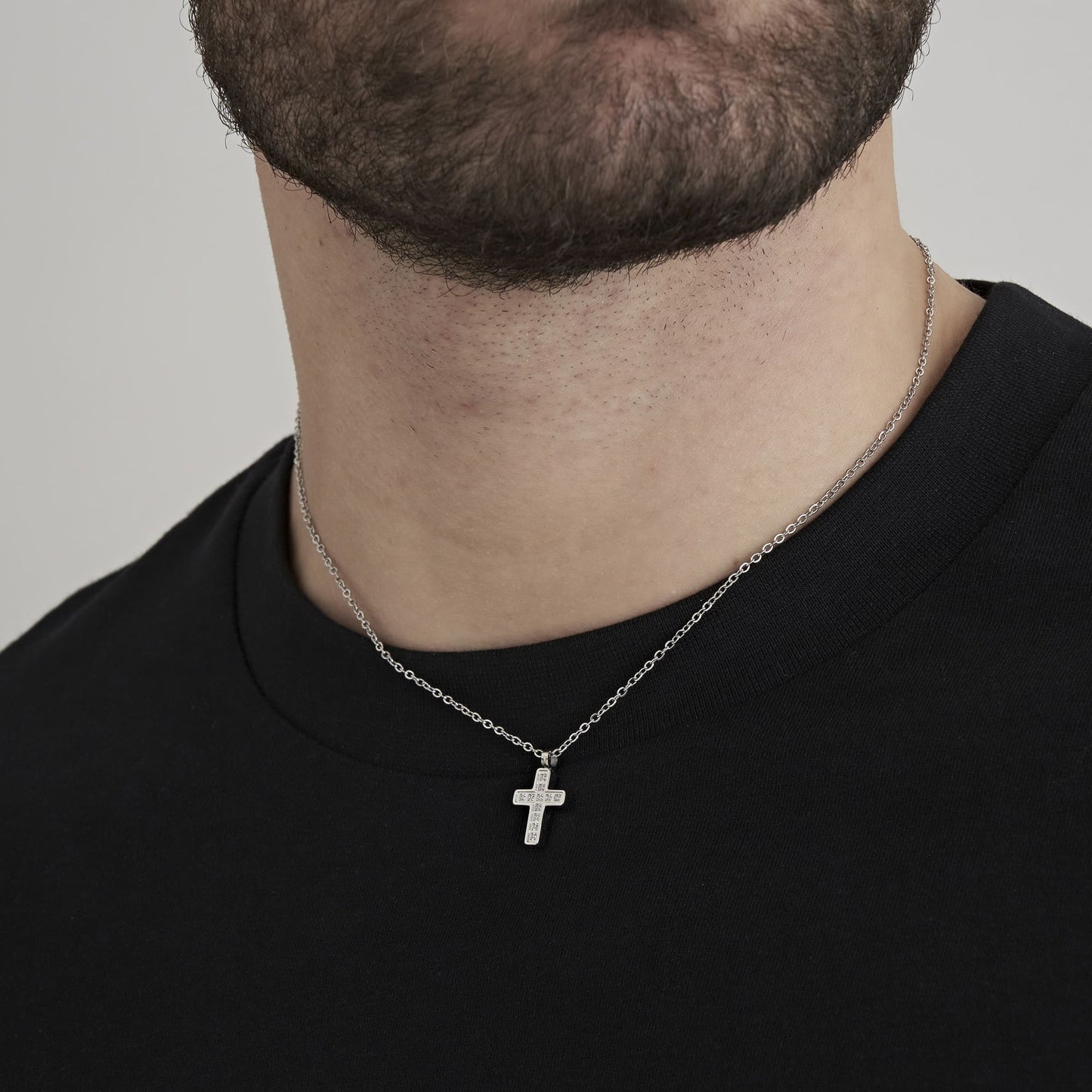 STEEL MEN'S NECKLACE WITH CROSS AND WHITE CRYSTALS
