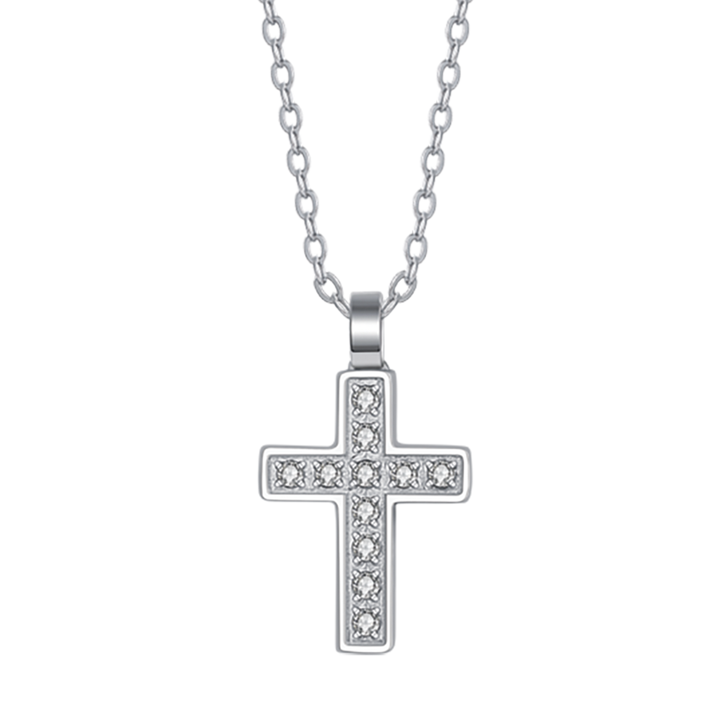 STEEL MEN'S NECKLACE WITH CROSS AND WHITE CRYSTALS