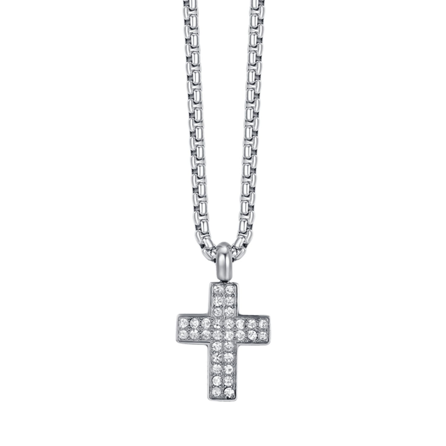 STEEL MEN'S CROSS NECKLACE WITH WHITE CRYSTALS