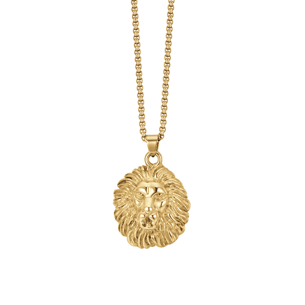 MEN'S IP GOLD STEEL LION HEAD NECKLACE