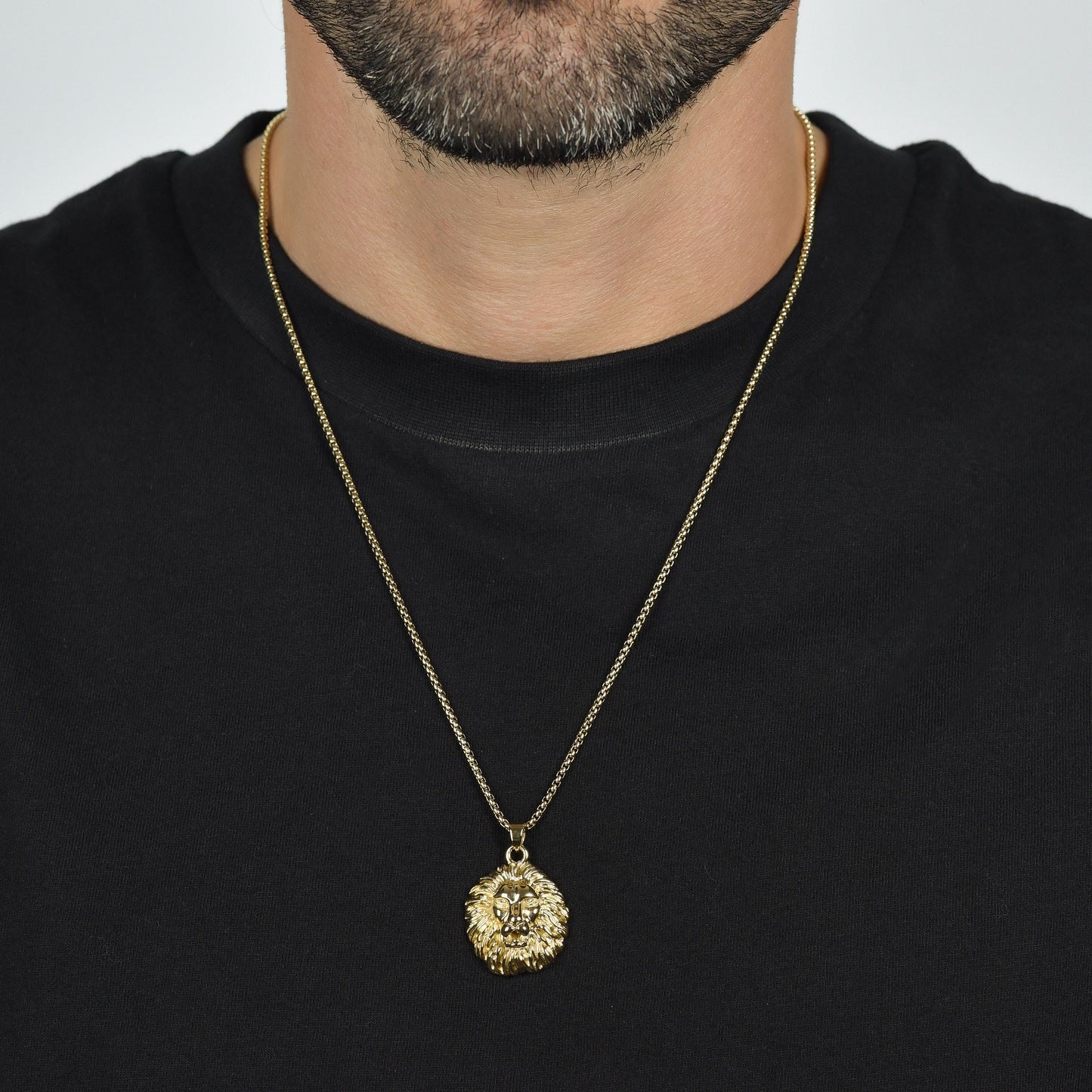 MEN'S IP GOLD STEEL LION HEAD NECKLACE