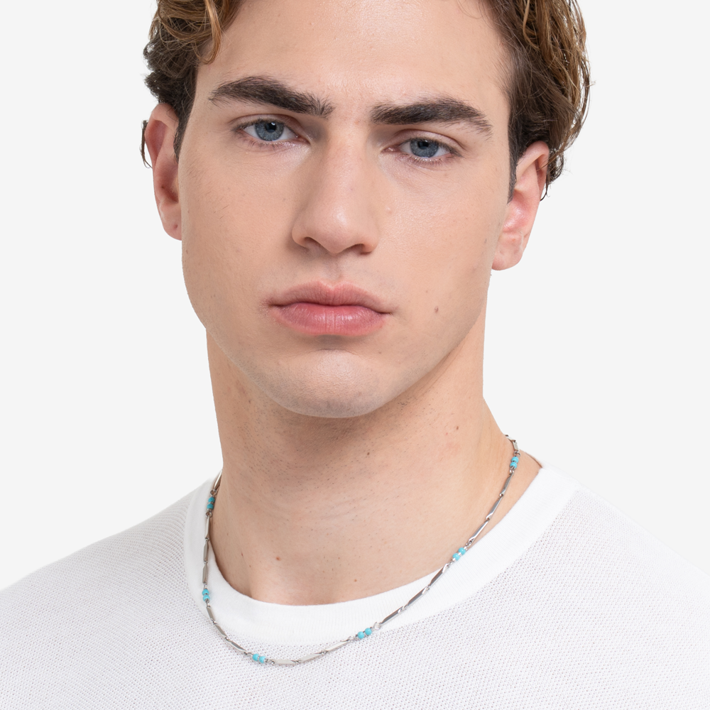 COLLANA UOMO IN ACCIAIO CON PIETRE TURCHESI