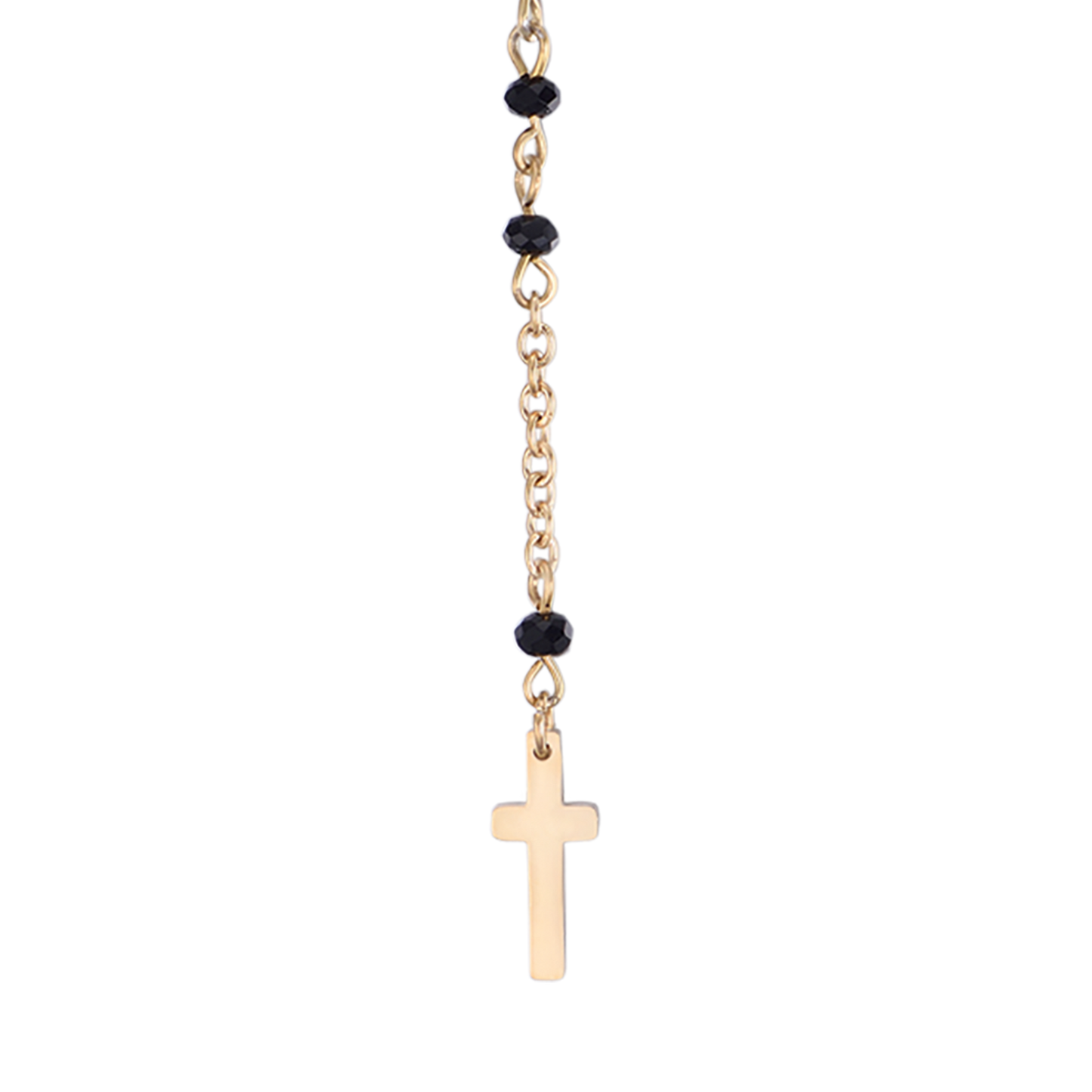 WOMEN'S STEEL ROSARY NECKLACE WITH BLACK CRYSTALS WITH PENDANT