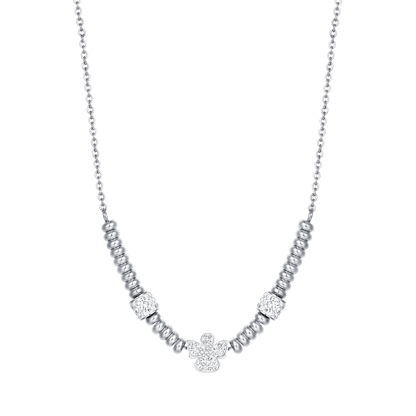 STEEL ANGEL NECKLACE WITH WHITE CRYSTALS