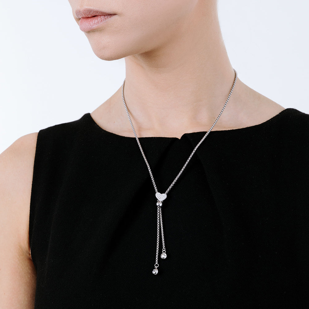 STEEL HEART NECKLACE WITH WHITE CRYSTALS
