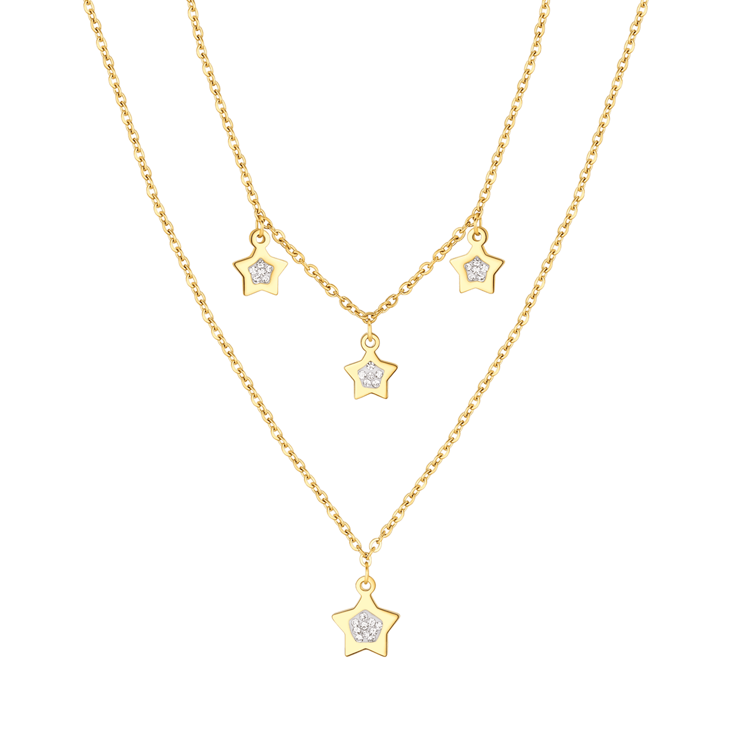 IP GOLD STEEL WOMEN'S NECKLACE WITH STARS AND WHITE CRYSTALS