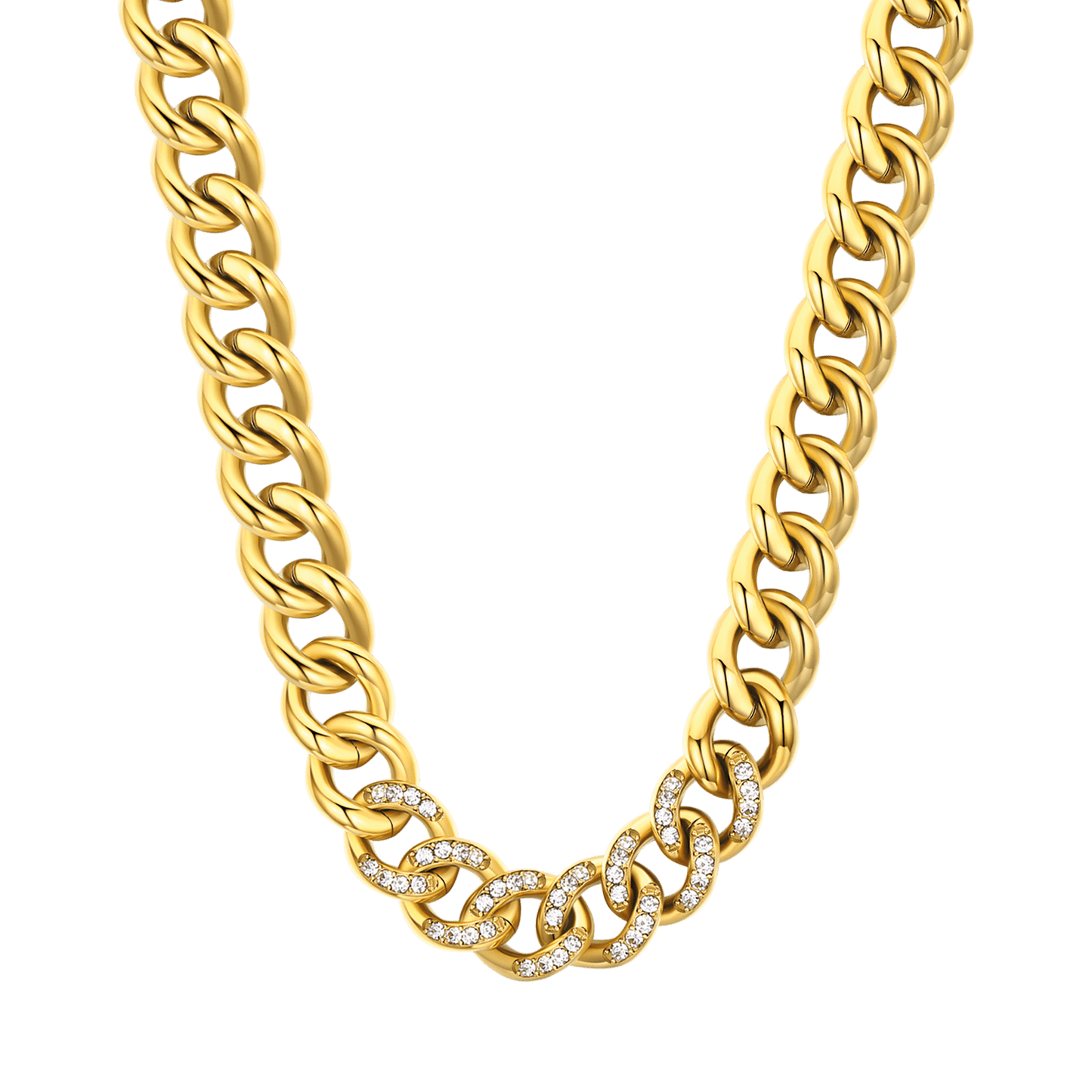 WOMEN'S STEEL CHAIN LINK NECKLACE WITH WHITE CRYSTALS