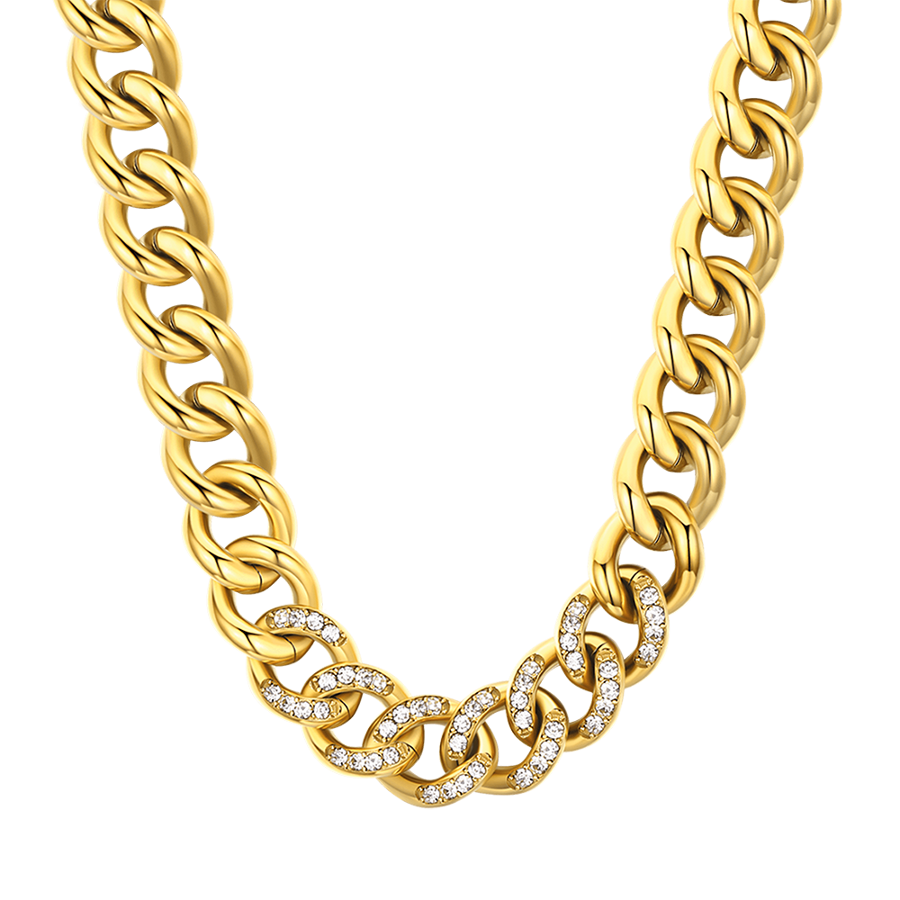 WOMEN'S STEEL CHAIN LINK NECKLACE WITH WHITE CRYSTALS