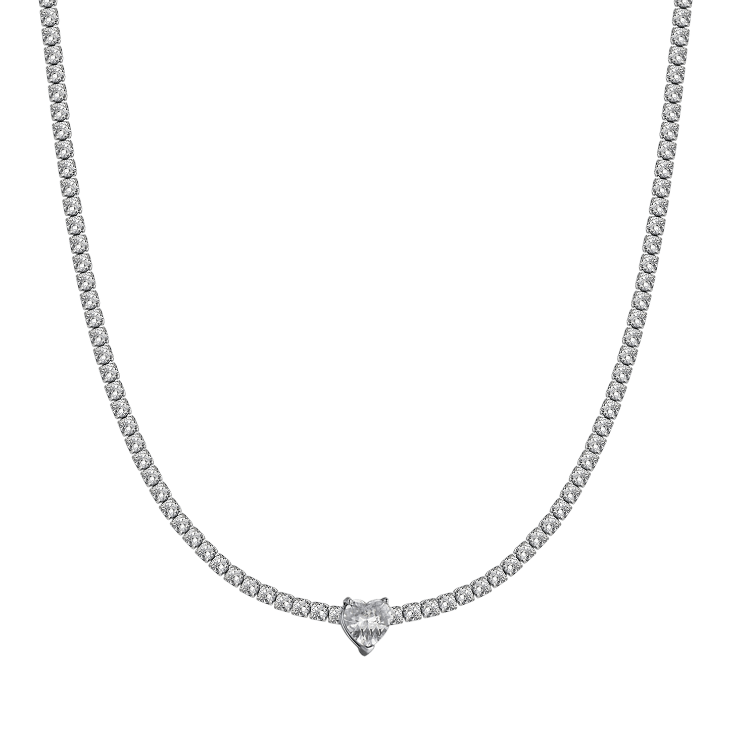 WOMEN'S STEEL NECKLACE WITH WHITE CRYSTALS AND CRYSTAL HEART
