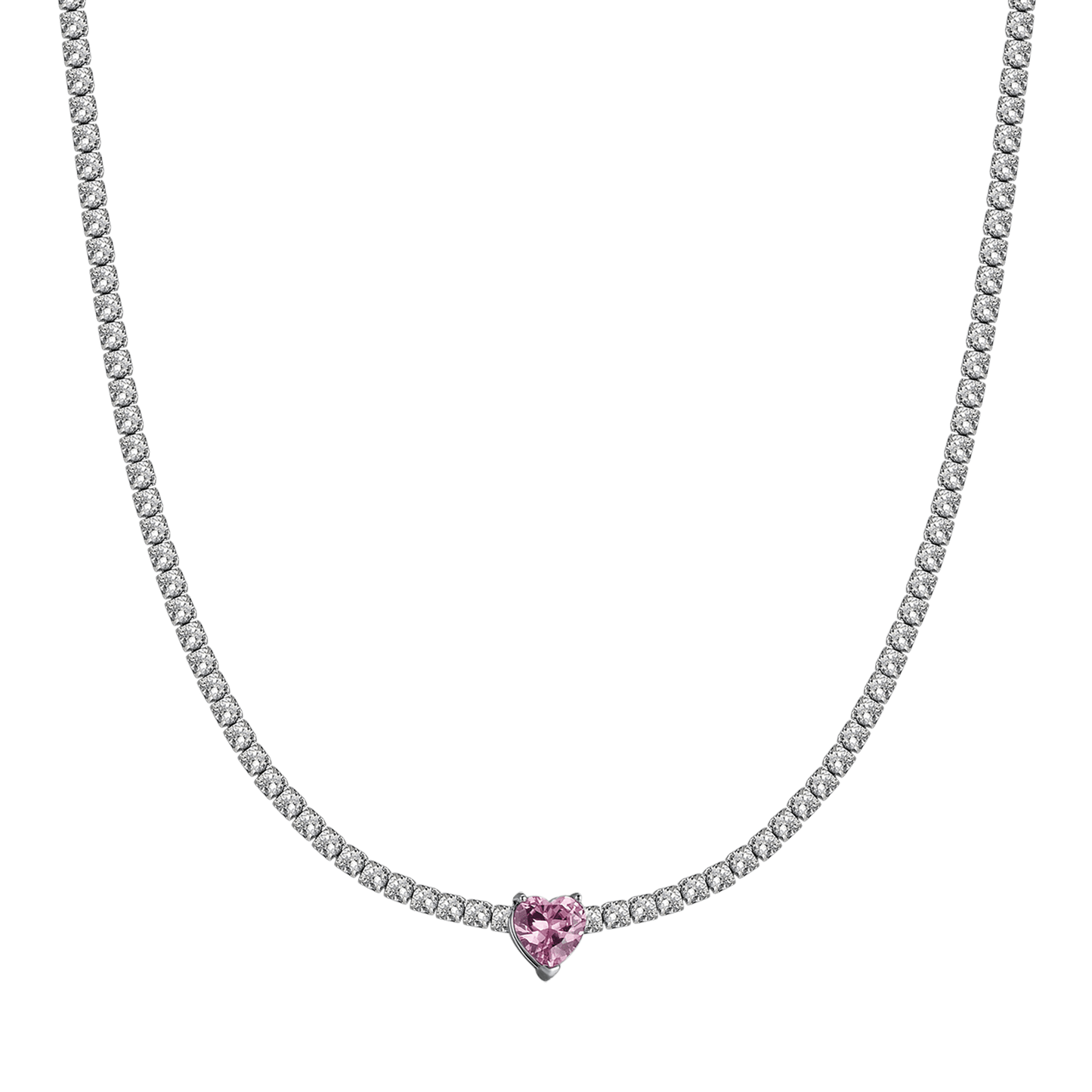 WOMEN'S STEEL NECKLACE WITH WHITE CRYSTALS AND CRYSTAL HEART