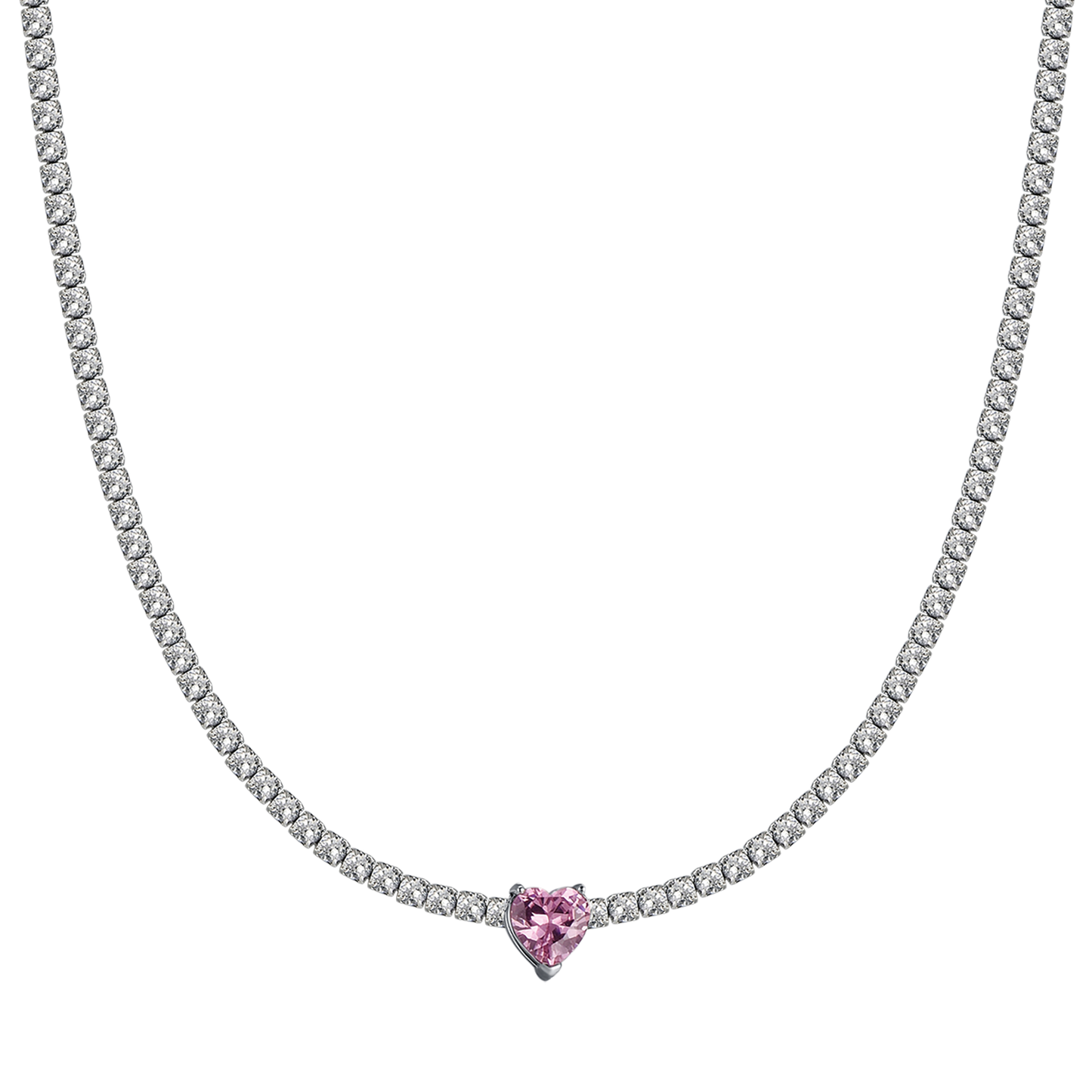 WOMEN'S STEEL NECKLACE WITH WHITE CRYSTALS AND CRYSTAL HEART