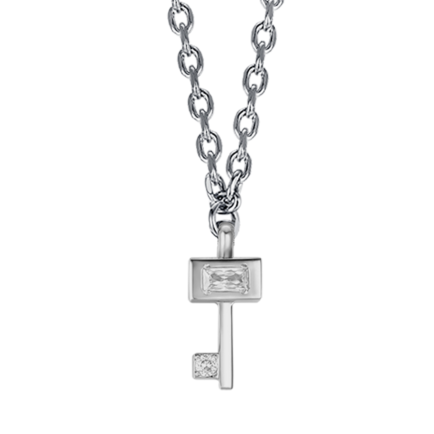 WOMEN'S STEEL KEY NECKLACE WITH WHITE CRYSTALS