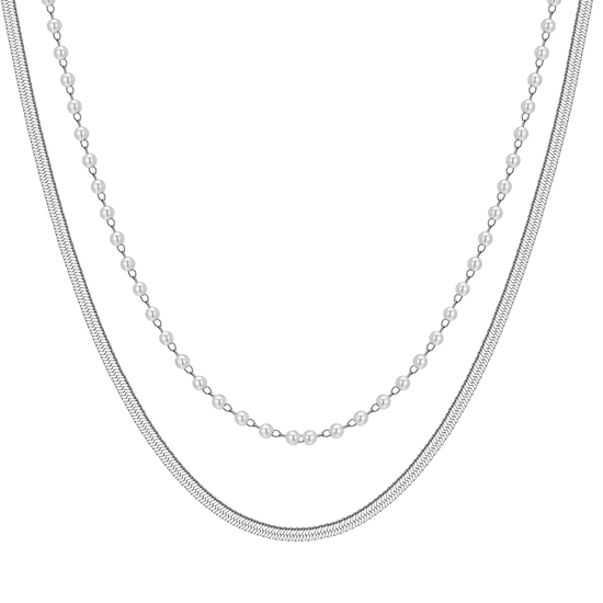 WOMAN'S NECKLACE IN STEEL WITH WHITE PEARLS Luca Barra