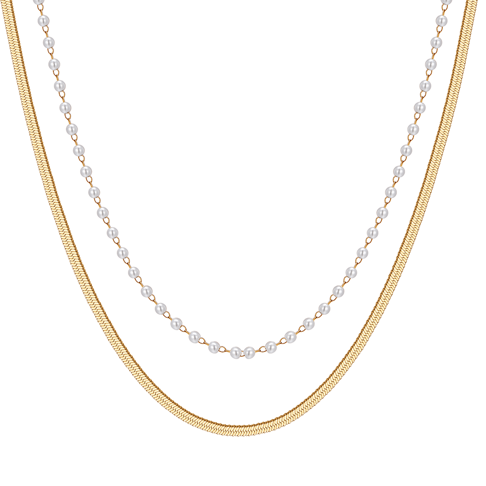 WOMEN'S STEEL NECKLACE WITH WHITE PEARLS