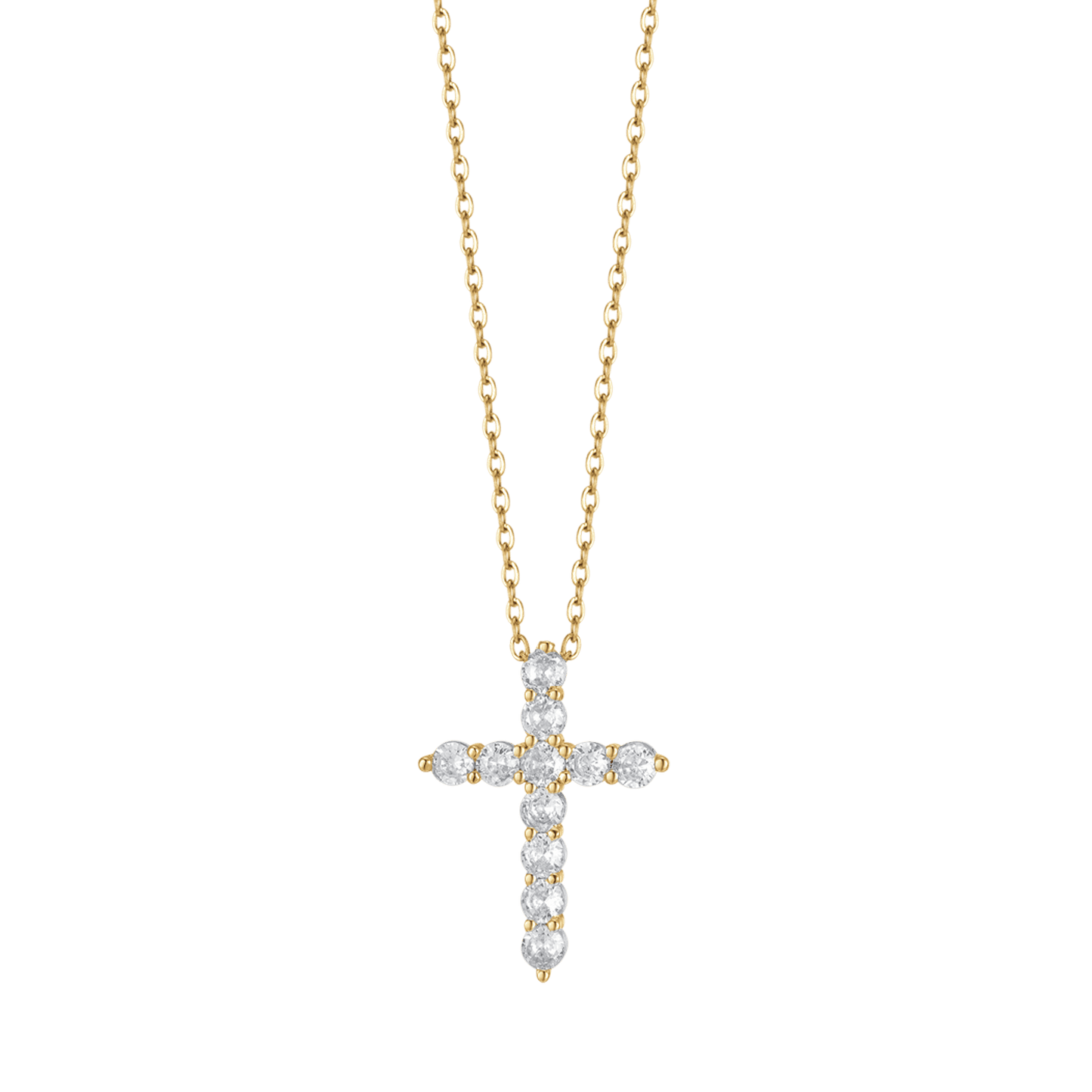 IP GOLD STEEL WOMEN'S NECKLACE WITH CROSS WITH WHITE CRYSTALS
