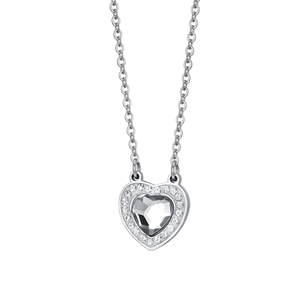 WHITE CRYSTAL HEART STEEL WOMEN'S NECKLACE