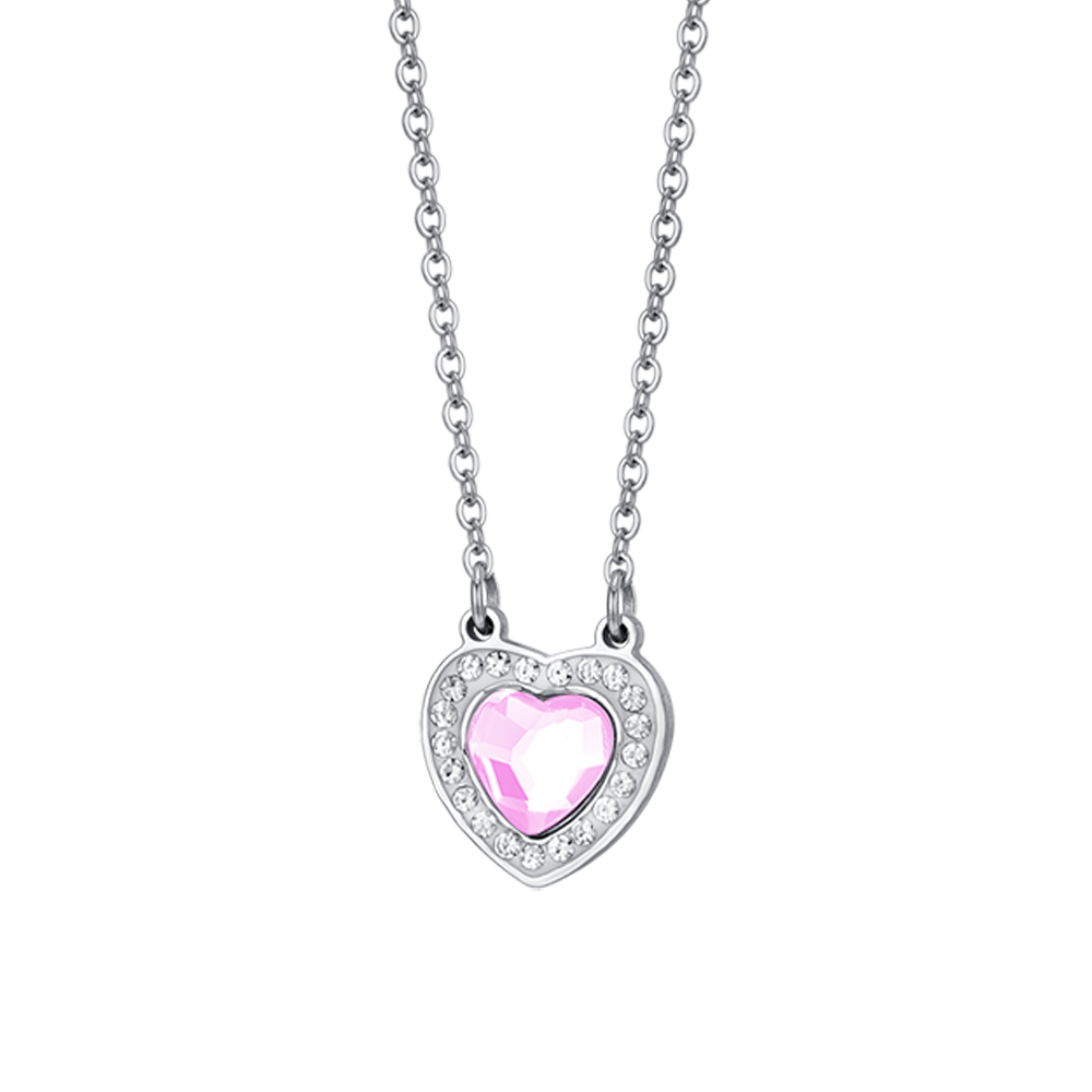 ROSE CRYSTAL HEART STEEL WOMEN'S NECKLACE WITH WHITE CRYSTALS
