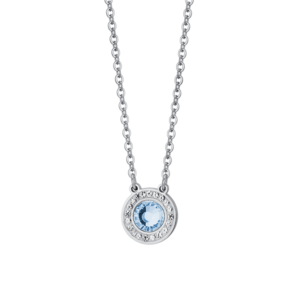 WOMEN'S STEEL NECKLACE CRYSTAL ELEMENT AQUAMARINE AND WHITE CRYSTALS