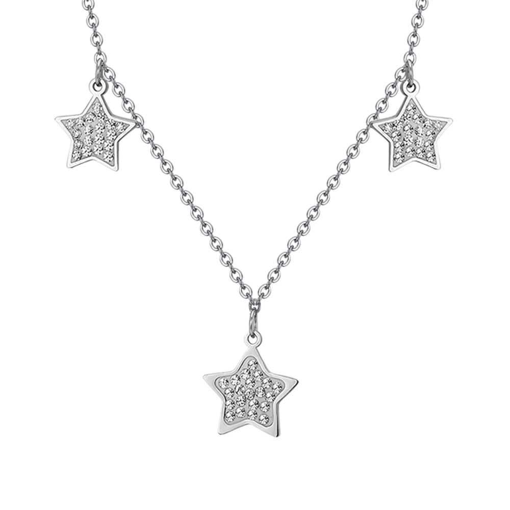 WOMEN'S STEEL STAR NECKLACE WITH WHITE CRYSTALS
