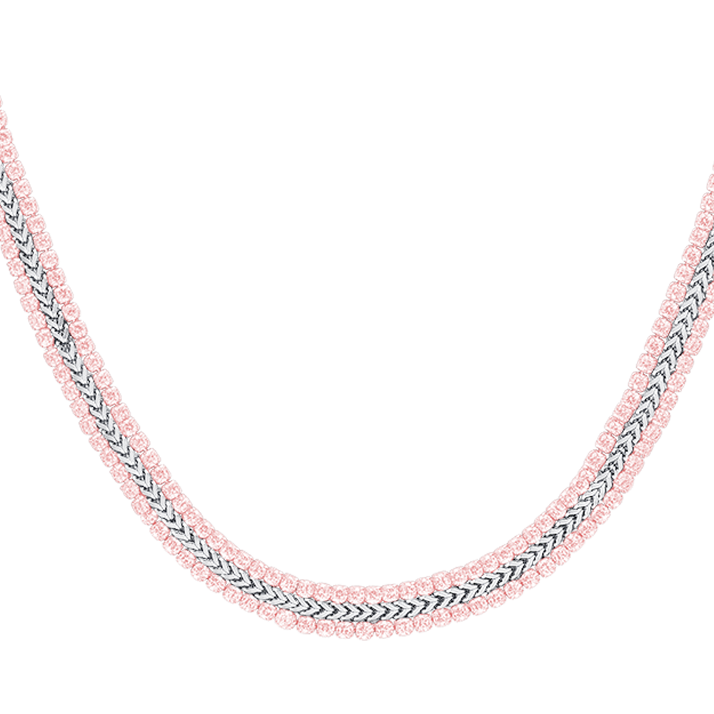 WOMEN'S STEEL TENNIS NECKLACE WITH PINK CRYSTALS