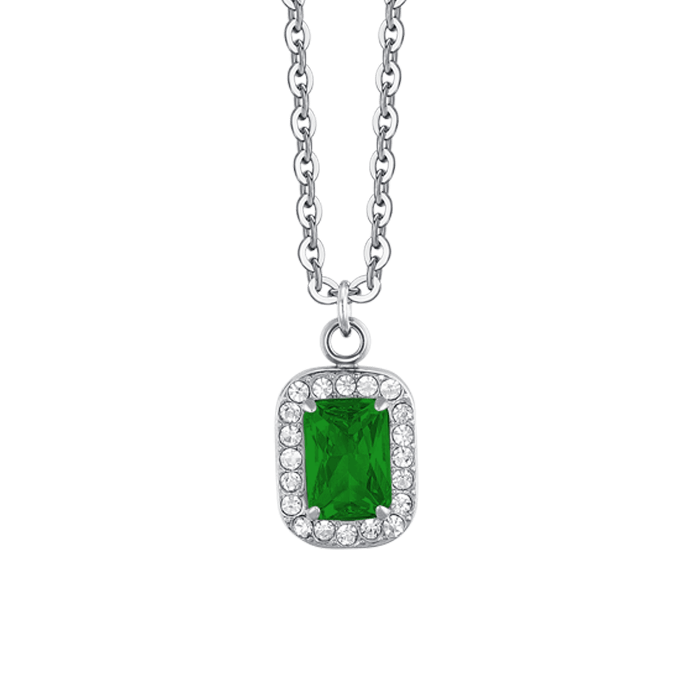 COLLANA DONNA IN ACCIAIO CRISTALLI E ZIRCONE VERDE