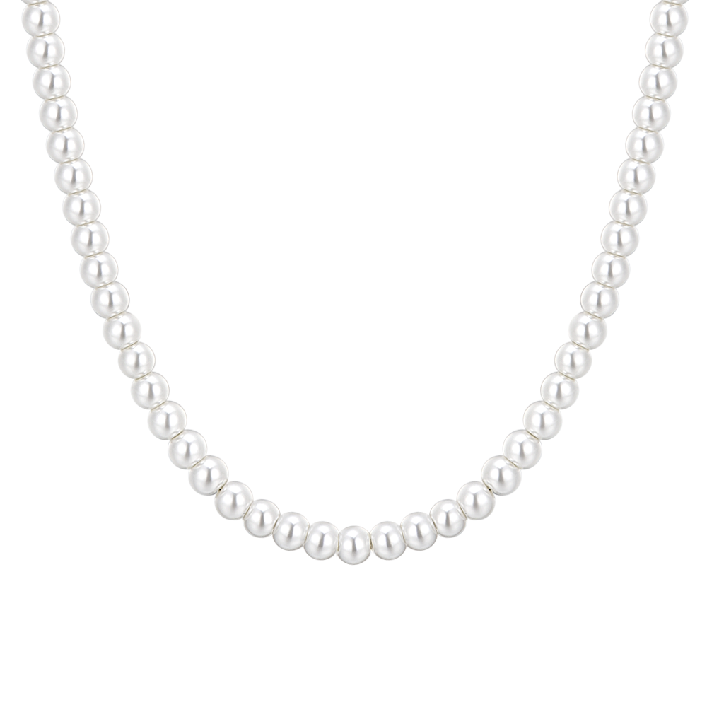 WOMEN'S STEEL NECKLACE WITH WHITE PEARLS